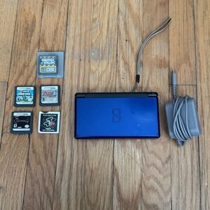 Nintendo DS Lite Cobalt Blue Console Bundle Mario Zelda Contra 4 Charger -READ